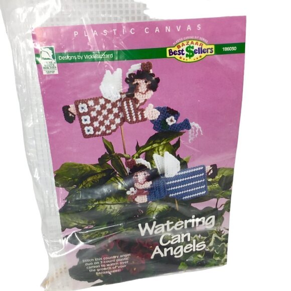 Lot of 3 Plastic Canvas Kits Needlepoint Kit Angel Tree Topper Plant Flowers NIP - Picture 2 of 5